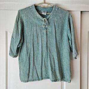 Vintage Shirt Mens Large Blue Cotton Renfaire Peasant Cosplay Beach Club West